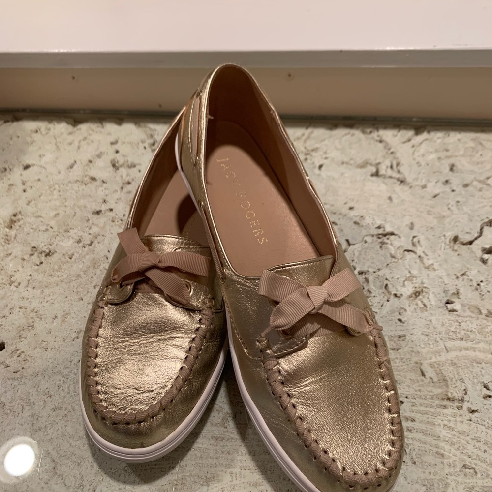 Jack Rogers Metallic Gold Loafers with Bow